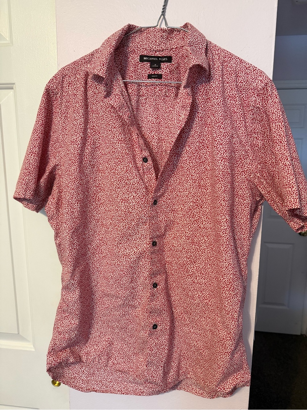 Michael Kors Men's Red Microprint Short-Sleeve Button-Down Shirt